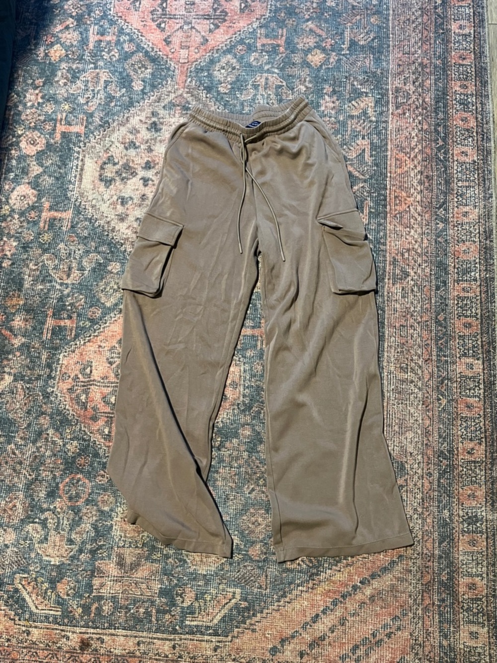 Relaxed Light Brown Cargo Sweatpants with Drawstring Waist